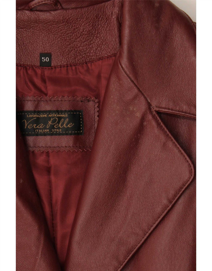 Casaco de couro feminino vintage IT 50 XL couro borgonha