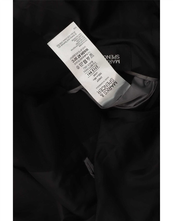 Jaqueta blazer masculina de 2 botões Marks & Spencer Reino Unido 40 poliéster preto médio