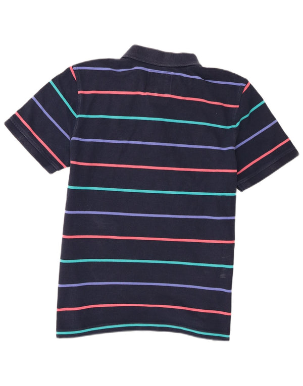 Camisa polo masculina Crew Clothing médio algodão listrado azul marinho
