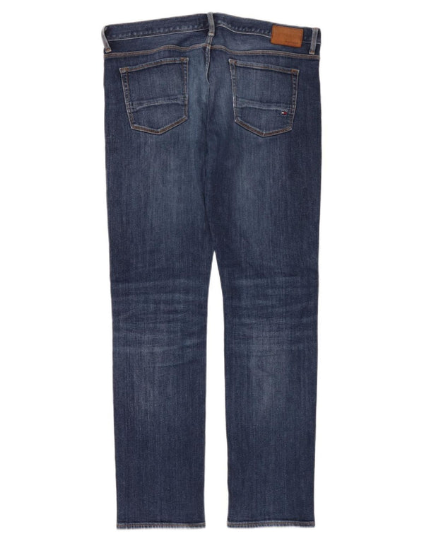 Tommy Hilfiger Masculino Denton Distressed Straight Jeans W36 L34 Azul Algodão