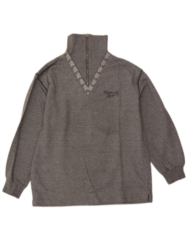 Reebok feminino oversized zip neck moletom jumper EU 36 pequeno cinza algodão