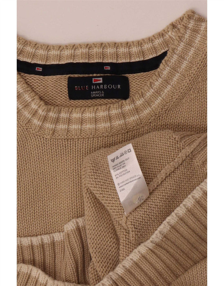 Suéter masculino Marks & Spencer Blue Harbor com gola redonda, grande bege