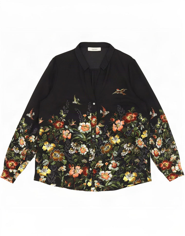 Blusa feminina militar Oasis UK 14 poliéster floral preto médio