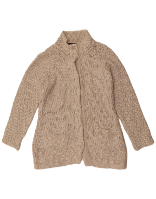 Suéter cardigã feminino Zara Reino Unido 14 grande acrílico branco