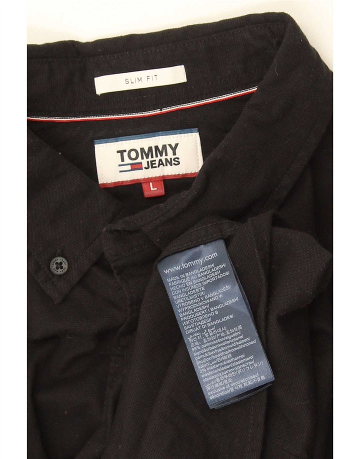 Camisa masculina Tommy Hilfiger Slim Fit grande algodão preto