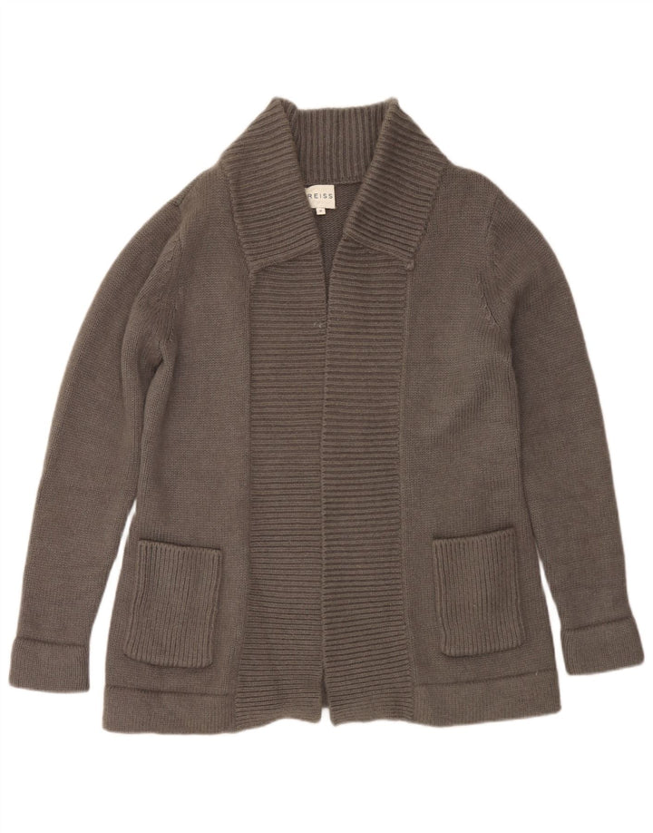 Suéter de cardigã aberto feminino Reiss Reino Unido 14 nylon cinza médio