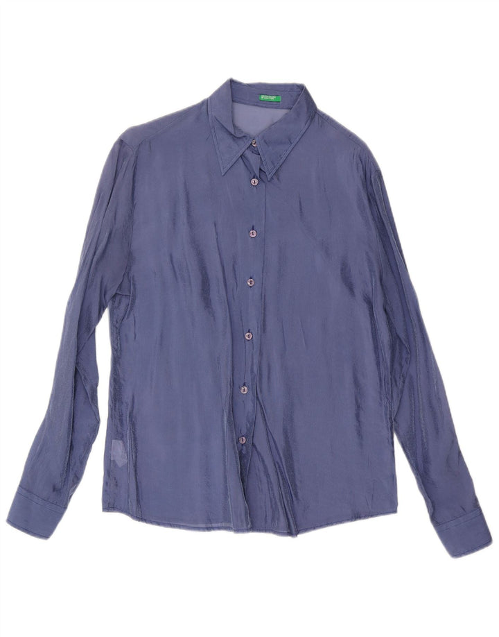 Camisa feminina Benetton UK 16 grande viscose azul