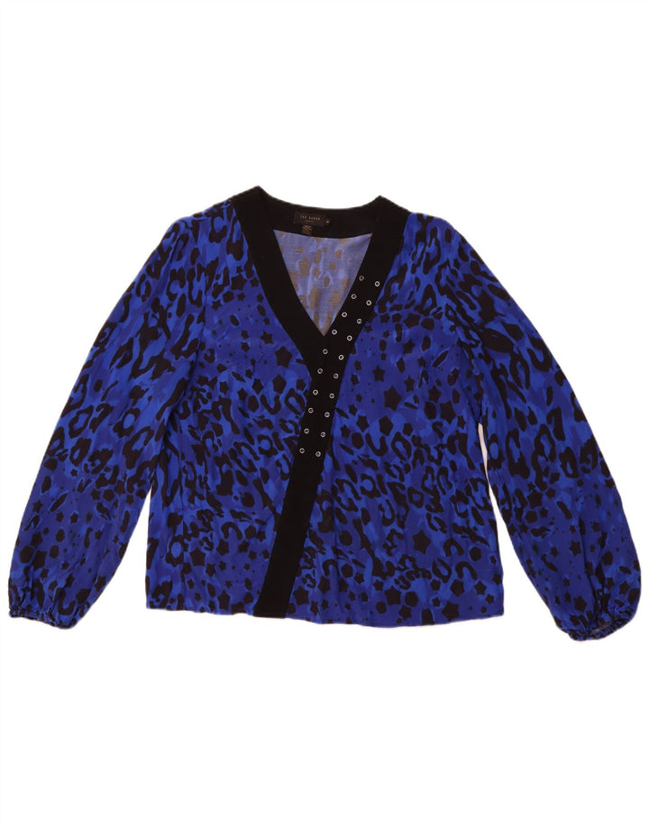 Blusa feminina de manga comprida TED BAKER tamanho 2 com estampa animal azul pequena