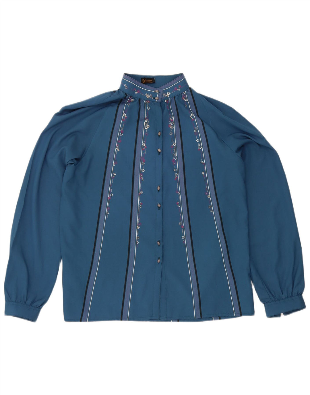 Blusa feminina vintage IT 44 poliéster floral azul médio