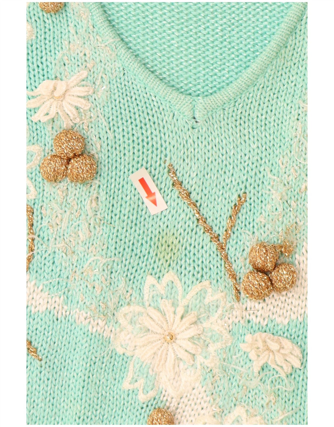 Suéter feminino vintage com decote em V IT 44 médio turquesa poliacrílico