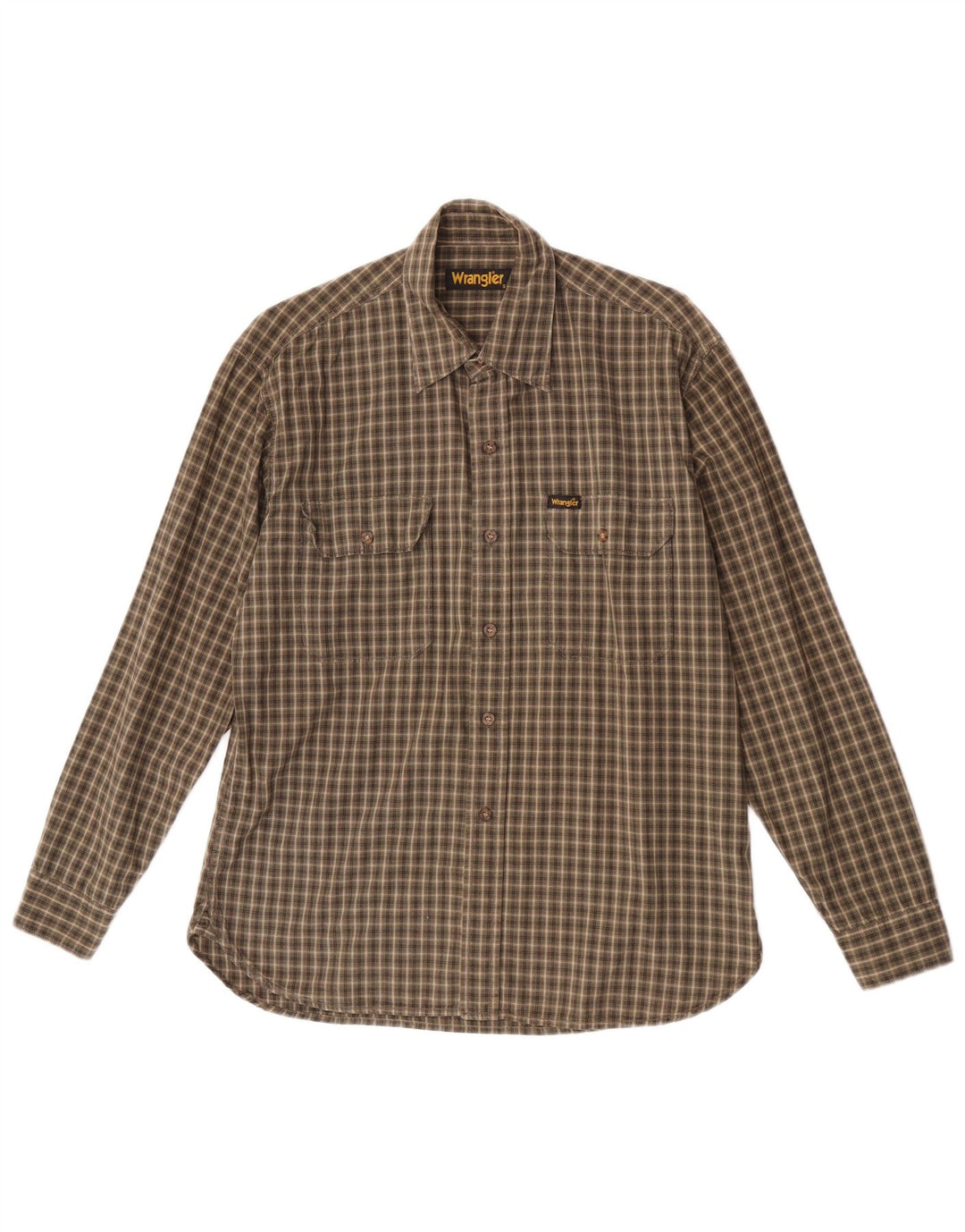 Camisa masculina Wrangler pequena xadrez cáqui algodão
