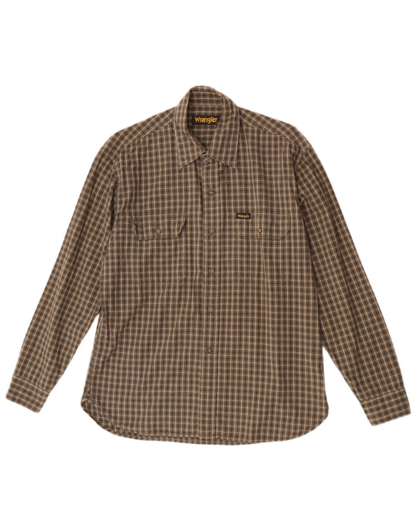 Camisa masculina Wrangler pequena xadrez cáqui algodão