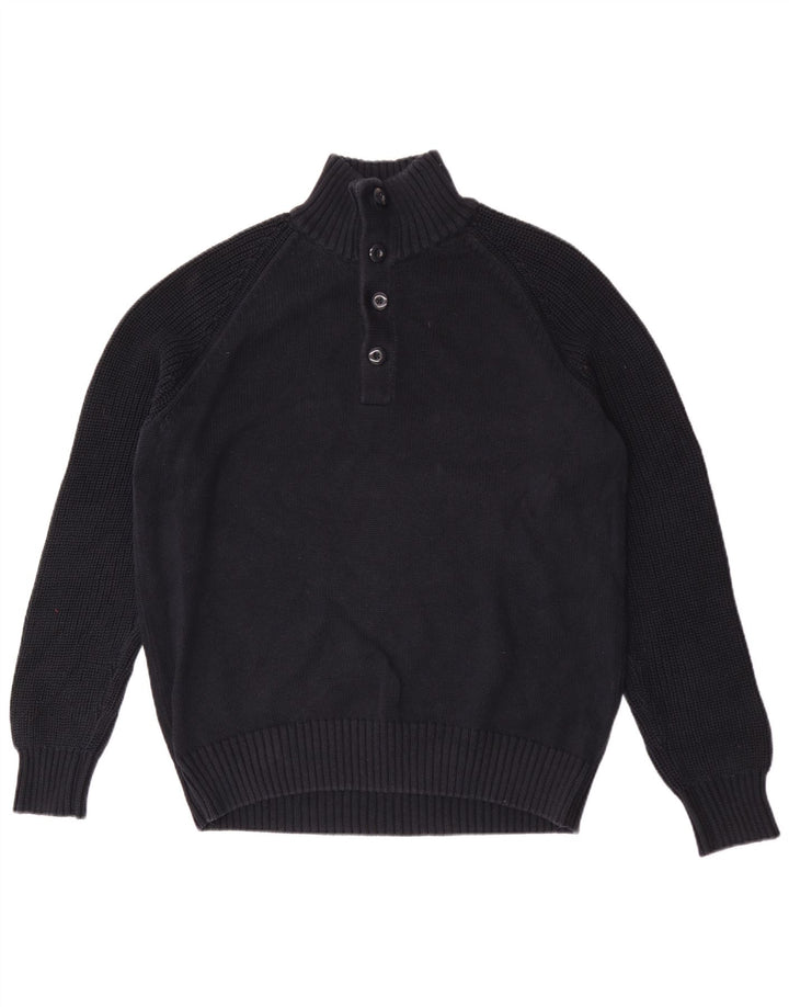 Suéter masculino Marks & Spencer com gola redonda e botão grande azul marinho
