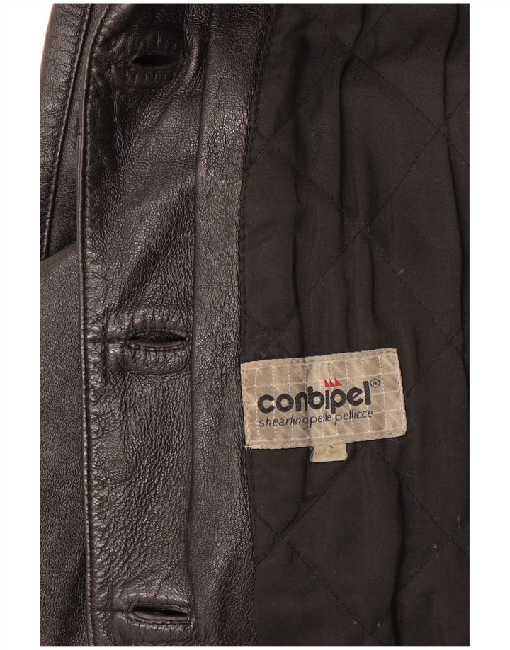 Jaqueta blazer feminina de couro grande com 4 botões da Conbipel Reino Unido 10 pequena preta