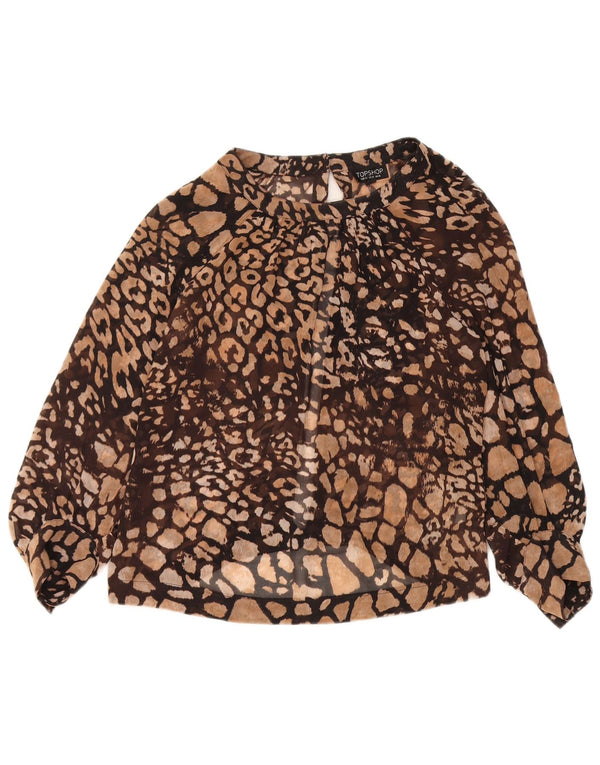 Blusa feminina Topshop manga 3/4 Reino Unido 14 grande marrom estampa animal