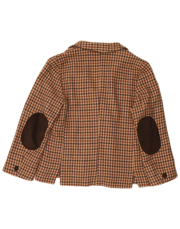 Jaqueta blazer feminina vintage com 3 botões UK 12 Houndstooth bege médio