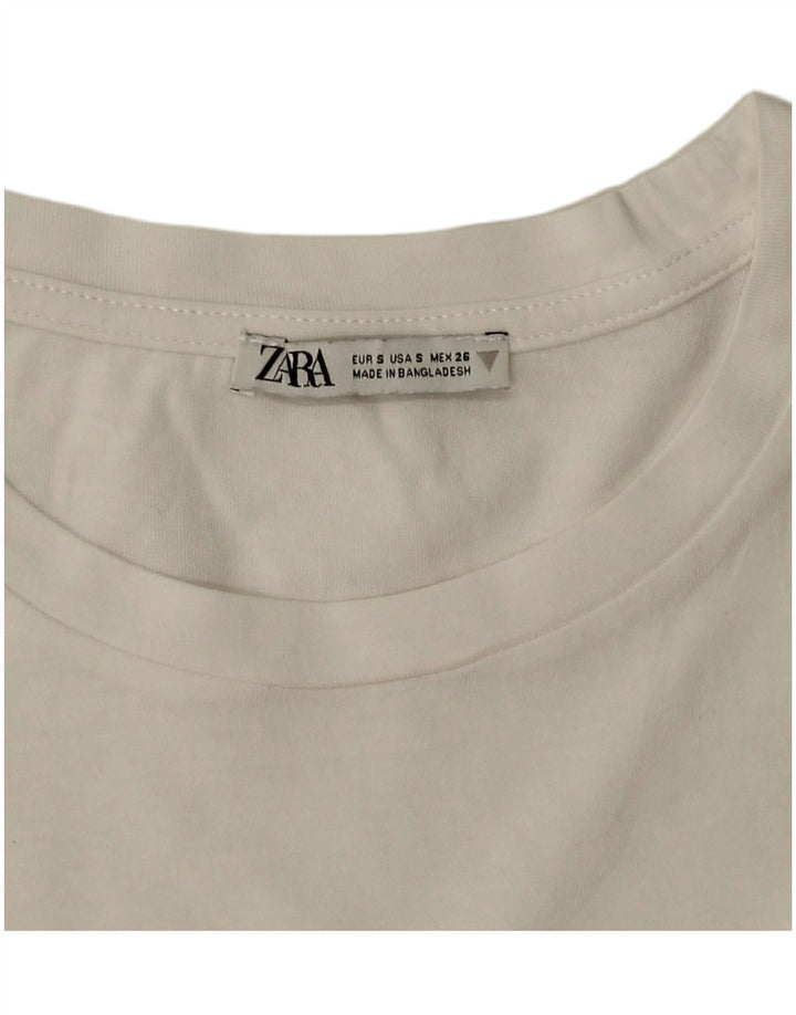 Zara Camiseta Feminina Oversized Crop Top UK 10 Pequena Branca