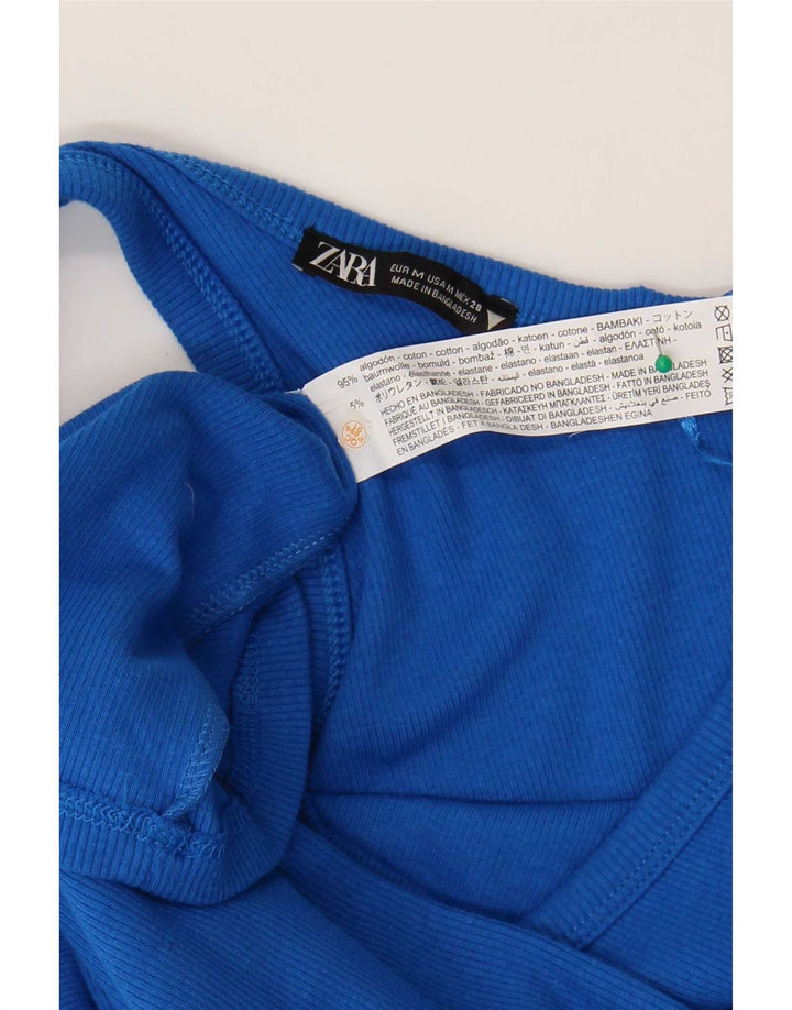 Vestido feminino Zara de um ombro UK 12 algodão azul médio
