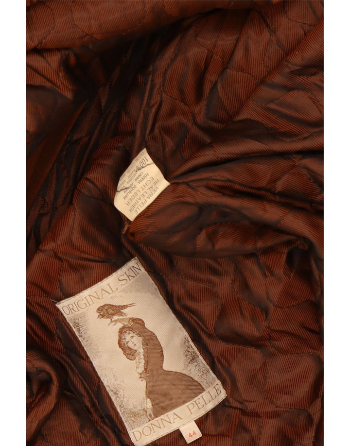 Sobretudo feminino vintage de camurça com capuz grande IT 44 couro marrom médio