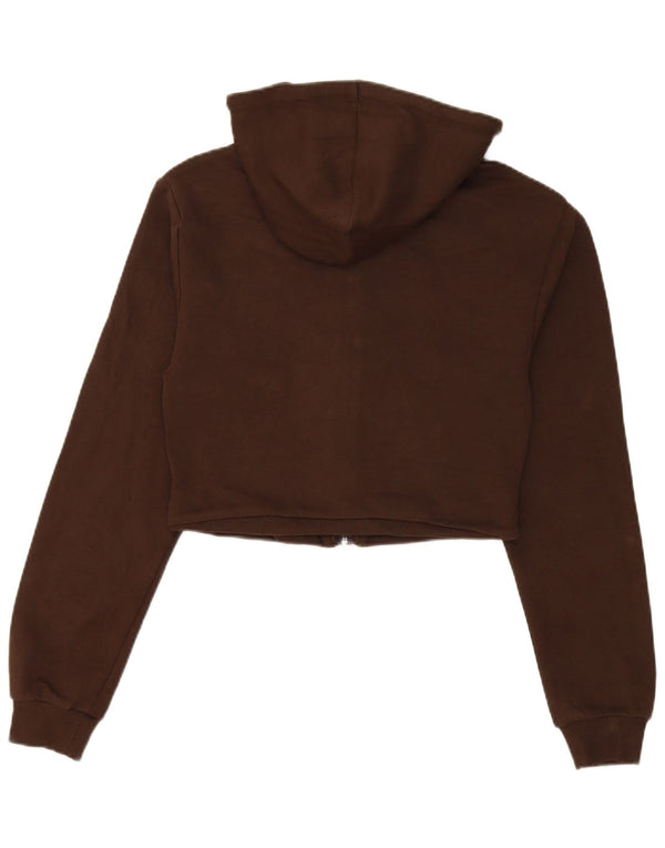 Suéter feminino Zara com capuz e zíper UK 12 algodão marrom médio