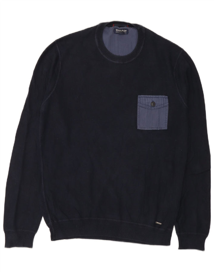 Suéter masculino Woolrich com gola redonda e algodão azul marinho pequeno