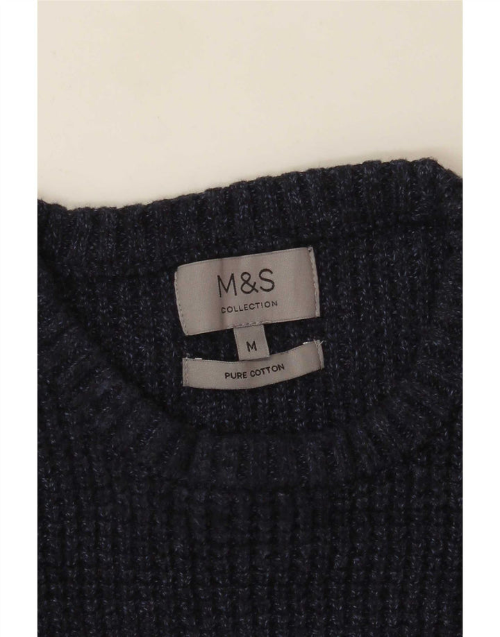 Suéter masculino Marks & Spencer com gola redonda, algodão azul marinho médio
