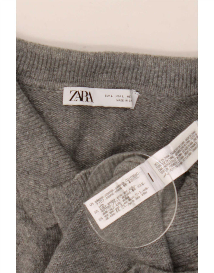 Suéter cardigã feminino Zara UK 14 grande cinza poliamida