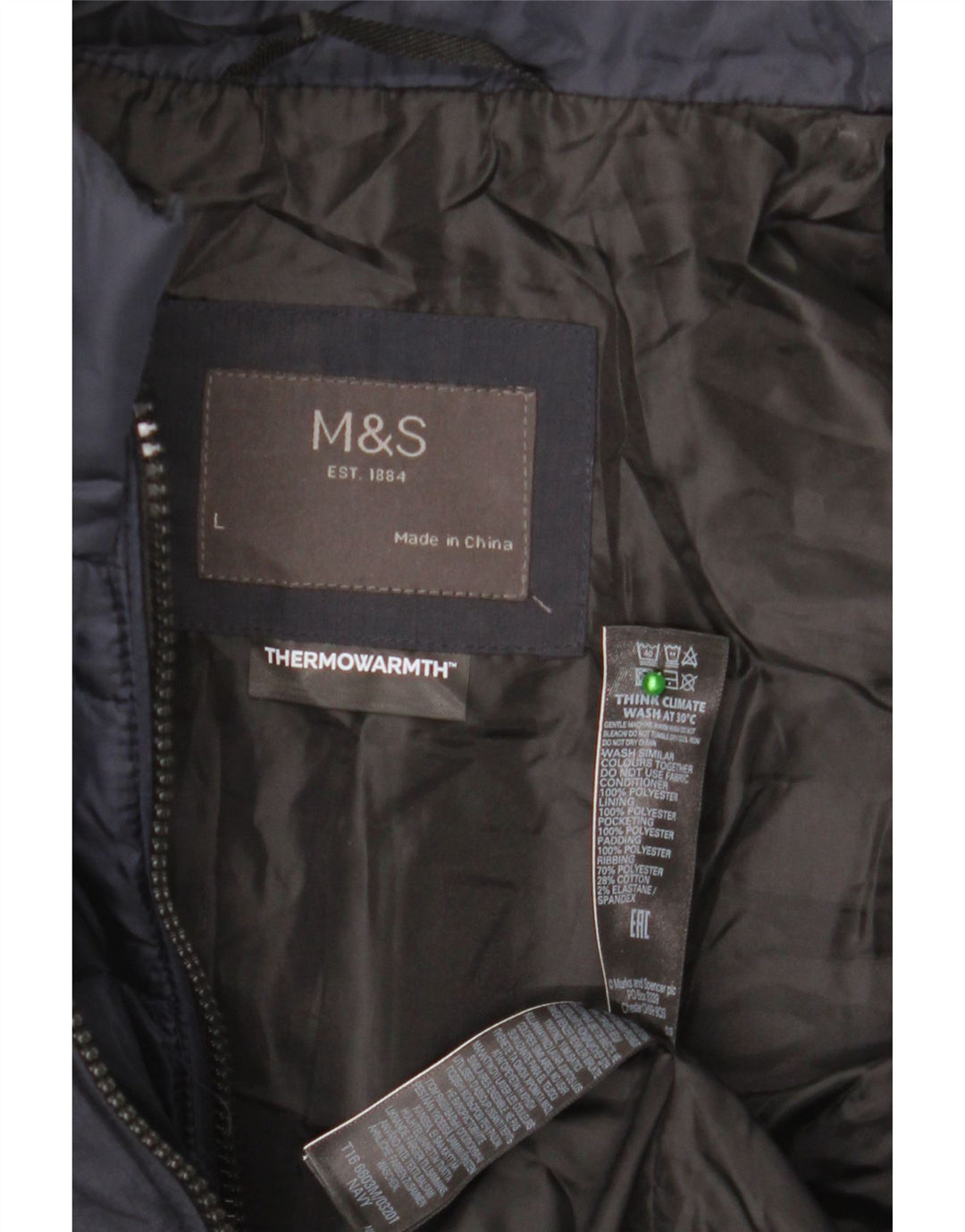 Jaqueta acolchoada masculina Marks & Spencer Reino Unido 40 grande poliéster azul marinho