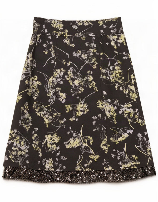 Laura Ashley Womens A-Line Saia Reino Unido 10 Pequeno W28 Algodão Floral Cinza