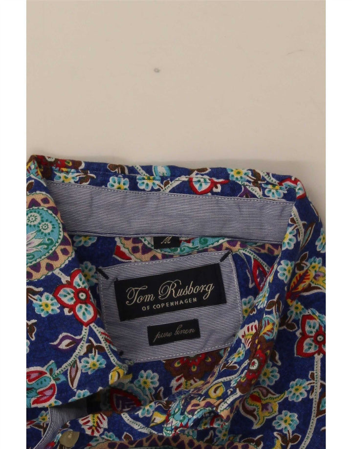 Camisa masculina Tom Rusborg médio azul paisley linho