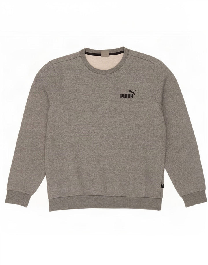 Puma moletom masculino jumper médio cinza algodão manchado