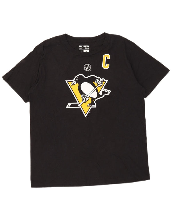 Camiseta masculina Adidas Pittsburgh Penguins com estampa gráfica grande de algodão preto