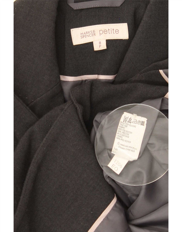Jaqueta blazer feminina Marks & Spencer Petite 3 botões Reino Unido 8 pequena cinza