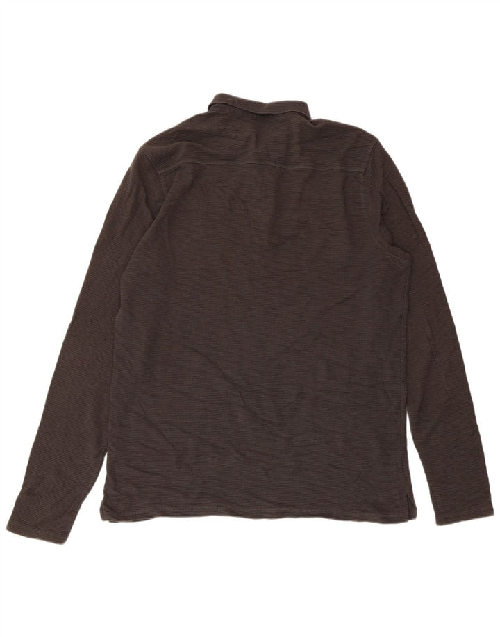 Camisa polo masculina de manga comprida All Saints algodão cinza médio