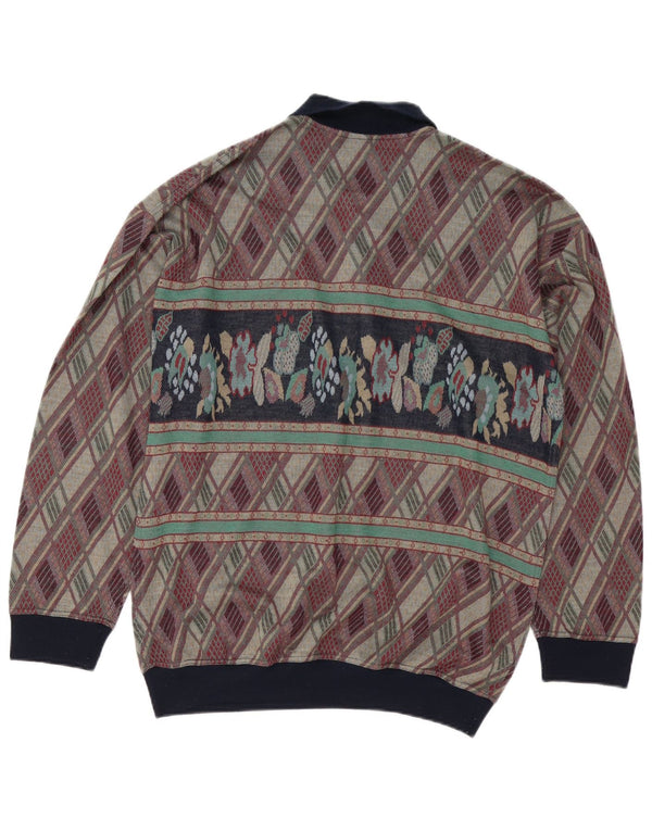 Vintage Mens Polo Neck Jumper Sweater Large Multicoloured Geometric