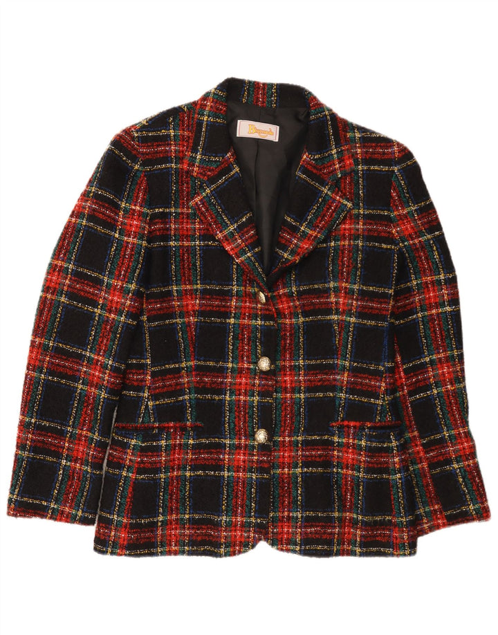 Jaqueta blazer feminina Blumode com 3 botões Reino Unido 8 pequena lã xadrez preta