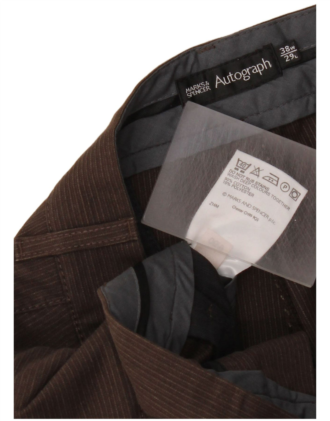 Calça feminina casual Marks & Spencer Autograph W38 L24 listrada marrom