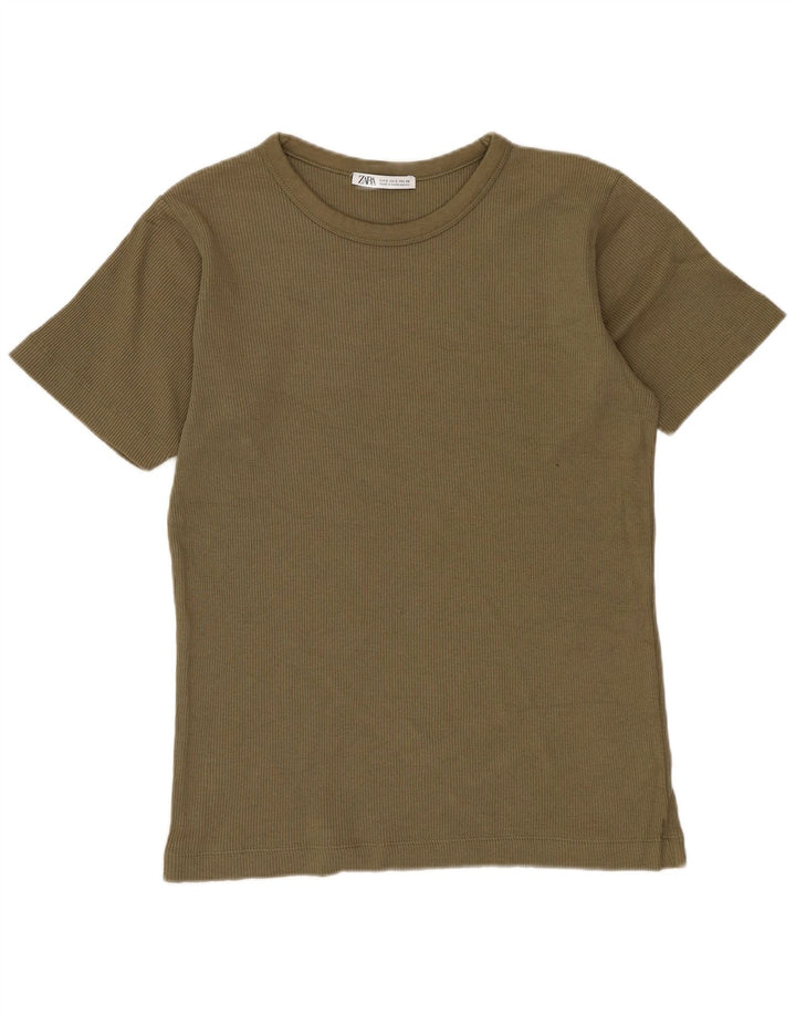 Camiseta masculina ZARA Top pequeno algodão cáqui