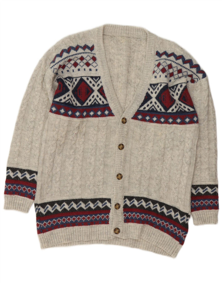 Suéter cardigã masculino VINTAGE cinza médio Fair Isle