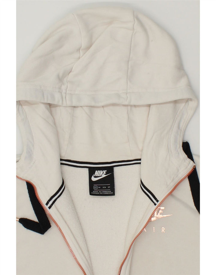 NIKE Womens Graphic Oversized Zip Hoodie Sweater UK 6 XS White Cotton Vintage Nike and Second-Hand Nike from Messina Hembry 