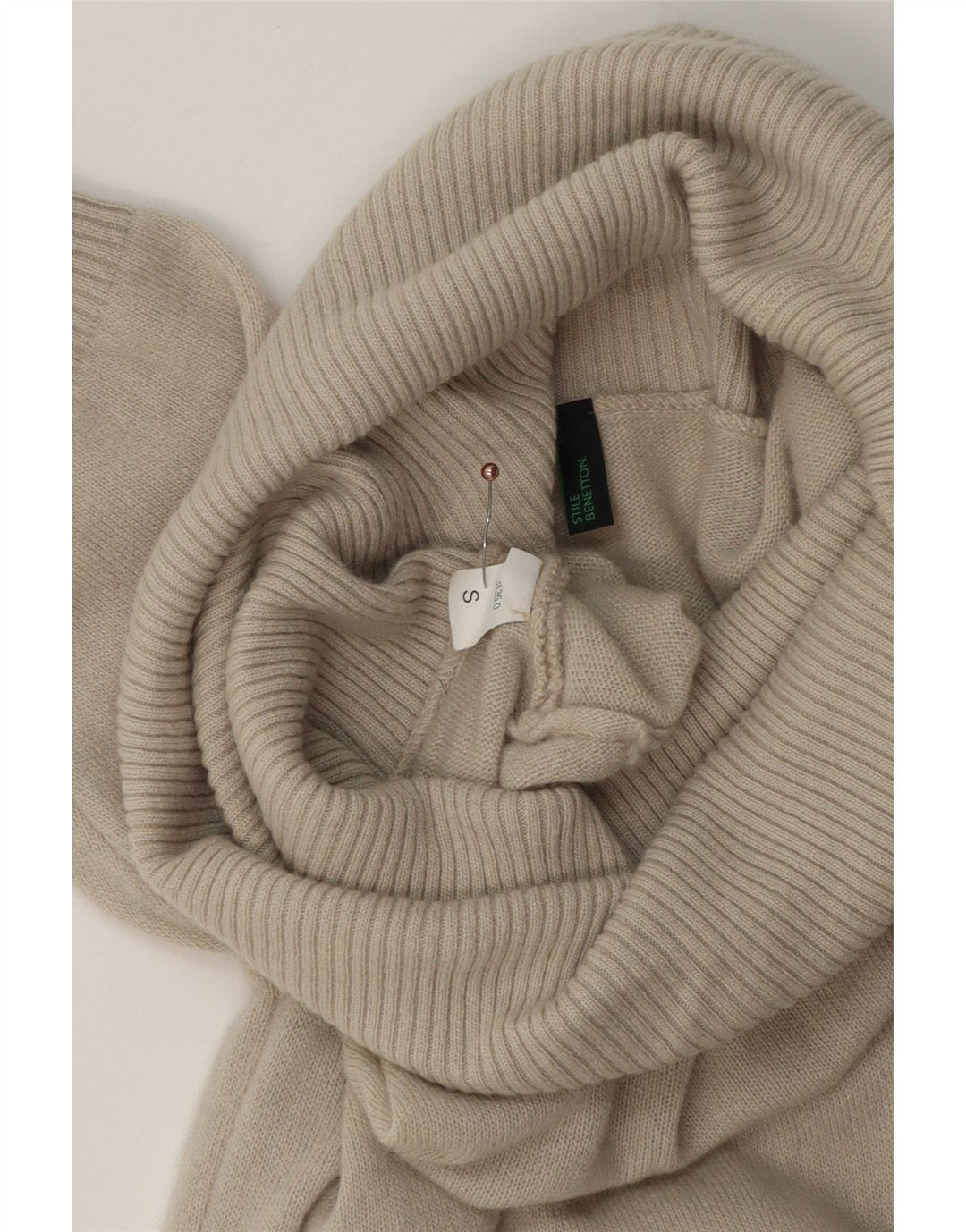 Vestido jumper feminino de manga curta com gola redonda BENETTON Reino Unido 10 pequeno bege