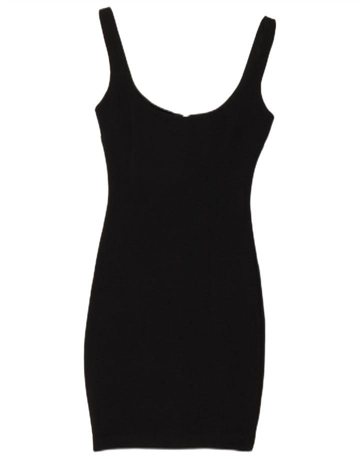 Vestido bodycon feminino sem mangas Zara Reino Unido 8 pequeno preto poliamida