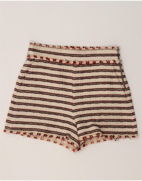 Zara Shorts Chino feminino de cintura alta pequeno W26 listrado bege