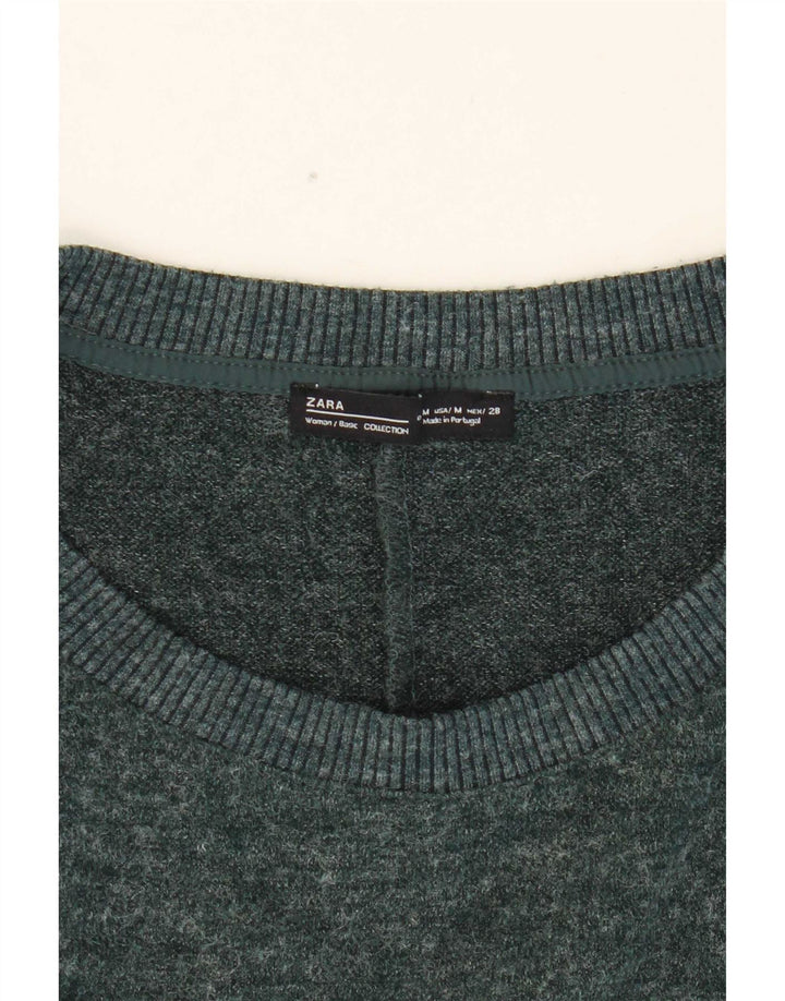 Suéter feminino Zara com gola redonda, Reino Unido 14, verde médio