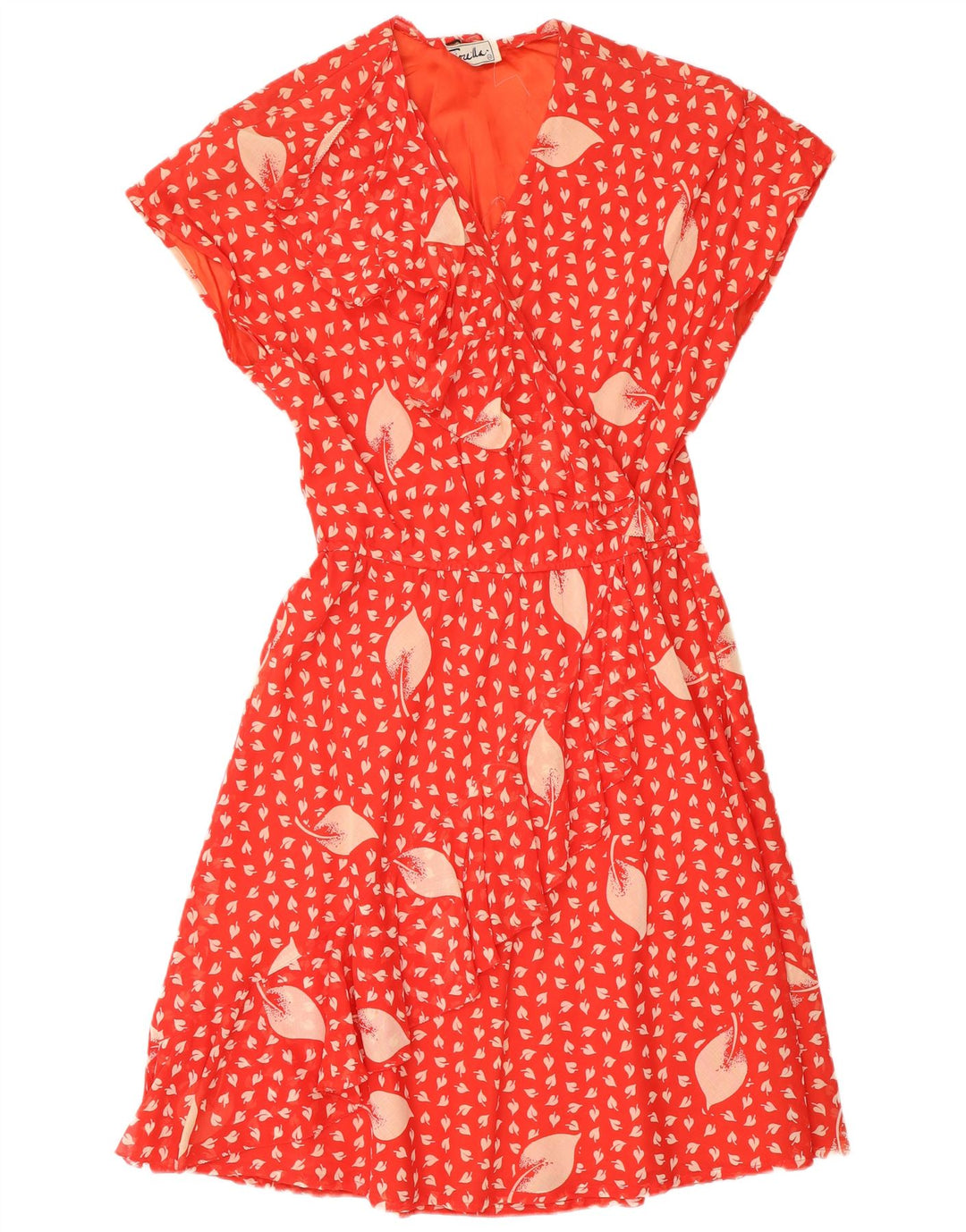 Vestido vintage feminino com babados frontal linha A ITB 44 médio vermelho floral retrô