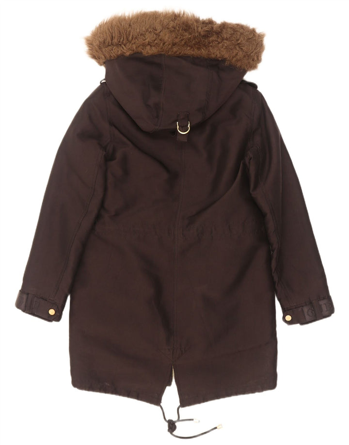 Guess Womens Graphic Hooded Parka Jacket UK 6 XS Poliéster Preto