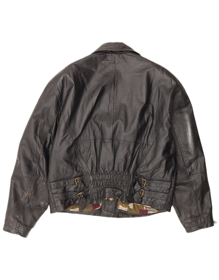 Jaqueta masculina vintage de couro para motociclista IT 50 média preta