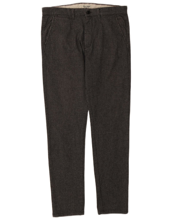 Calça Chino Masculina Slim Jack & Jones W32 L32 Viscose Espinha de Peixe Cinza