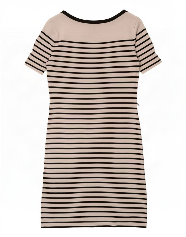 Ralph Lauren Vestido básico feminino de mangas curtas Reino Unido 10 pequeno listrado branco