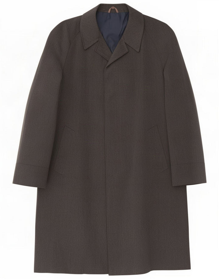Sobretudo masculino vintage Reino Unido 40 poliéster cinza grande